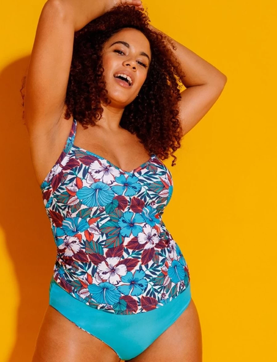 Curvy Kate Hibiscus Plunge Tankini Top - Floral Print Mix Swimwear for Women