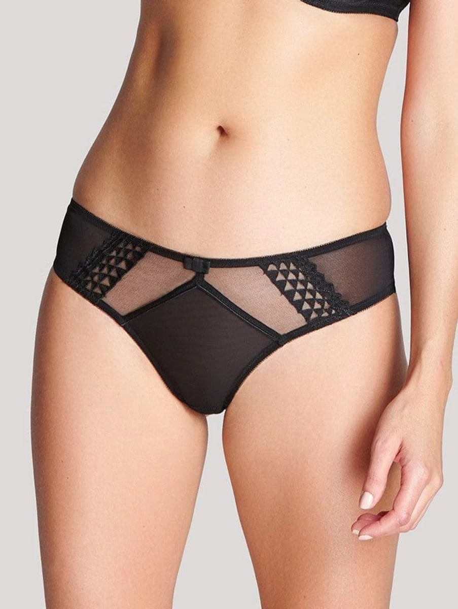 Panache Asher Brazilian Brief - Black Women's High-Waisted Underwear - Comfortable Lace Trim Panties