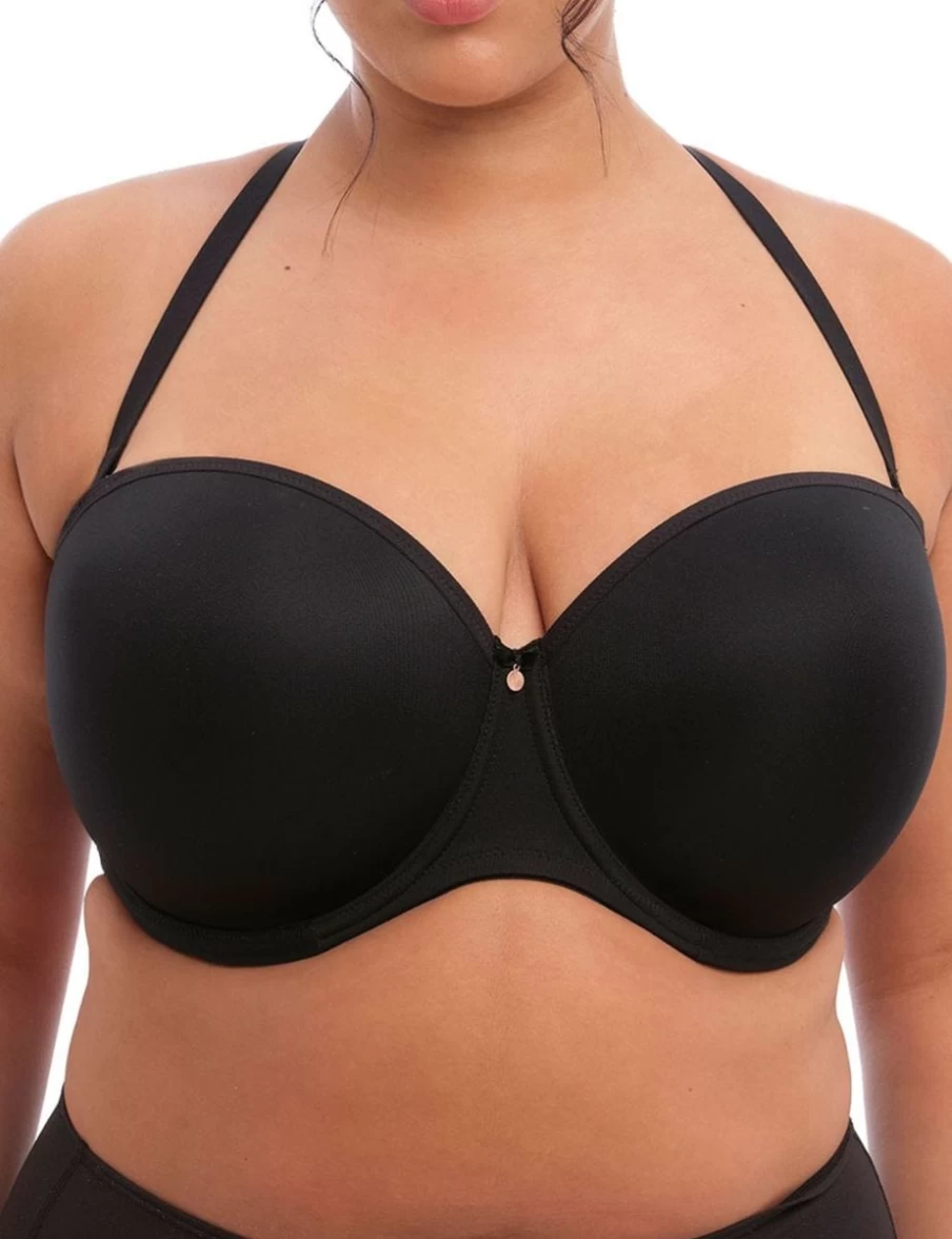 Elomi Smooth Moulded Strapless Bra - Black | Full Bust Support | Underwire Plunge Bra