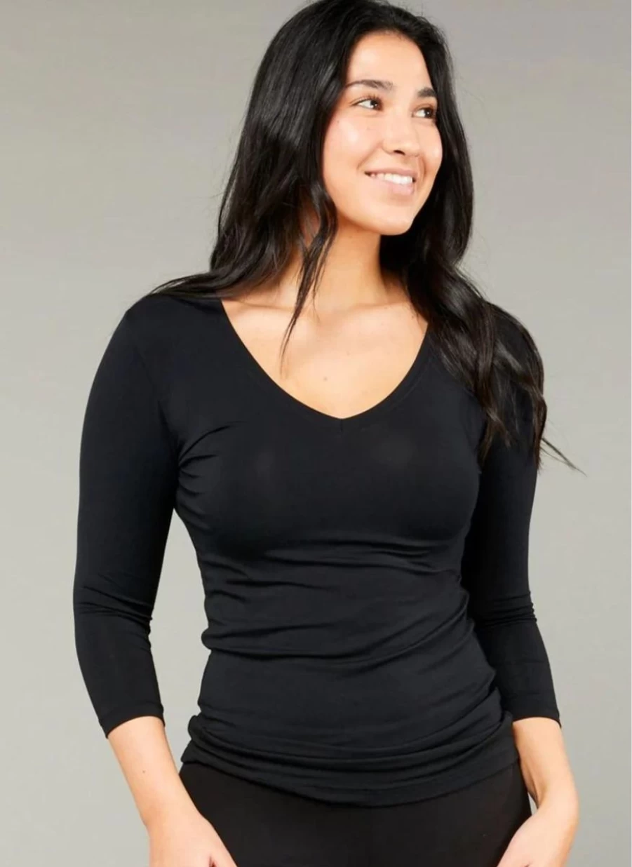 Tani Women's 3/4 Sleeve V-Neck Casual Top - Black