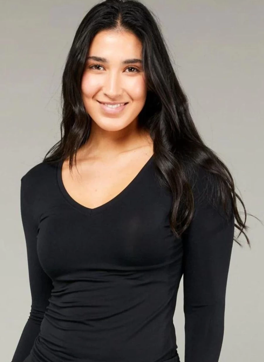 Tani Women's 3/4 Sleeve V-Neck Casual Top - Black